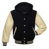 Black and Cream Hooded Varsity Jacket