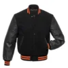 Black with Orange Knit Trim Varsity Jacket