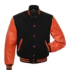 Black Wool and Orange Leather Sleeves Varsity Jacket