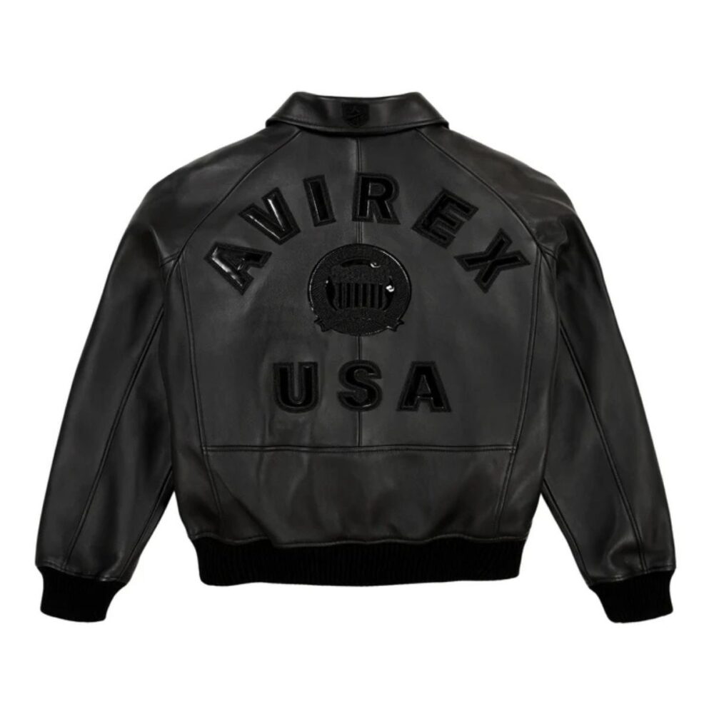 Icon Solid Black Avirex Leather Jacket - Image 2