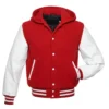 Red and White Hooded Varsity Jacket