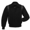 Retro Black Wool With Block Leather Varsity Jacket