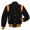 Retro Black Wool With Gold Leather Varsity Jacket