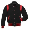 Retro Black Wool With Red Leather Varsity Jacket