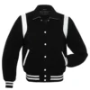 Retro Black Wool With White Leather Varsity Jacket