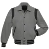 Retro Grey Wool With Black Leather Varsity Jacket
