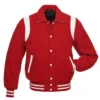 Retro Red Wool With White Leather Varsity Jacket