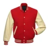Scarlet Red and Natural Leather Varsity Jacket